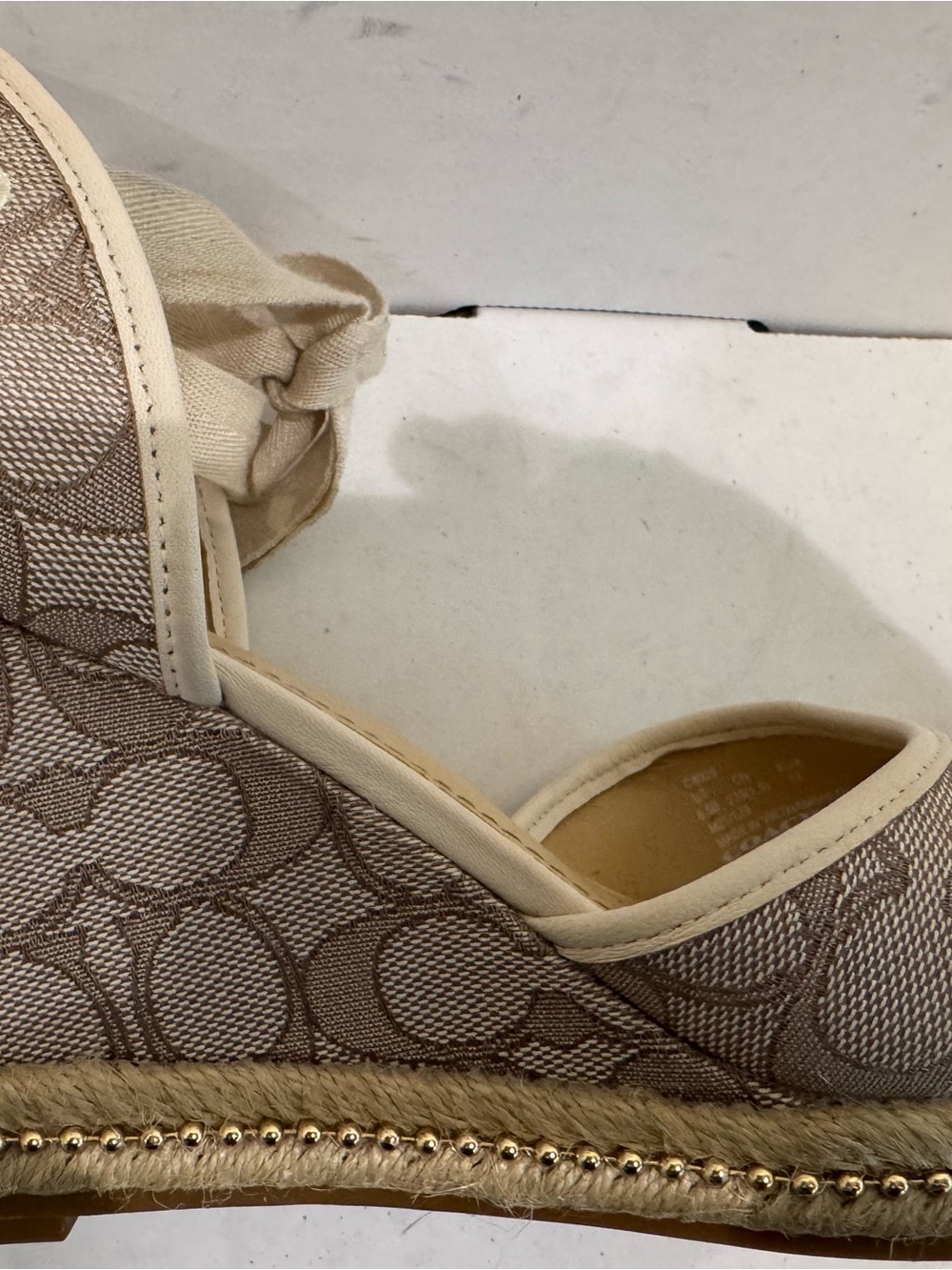 Coach Beige Canvas Logo Espadrille Sandals with Tie Ankle - Picture 11 of 14